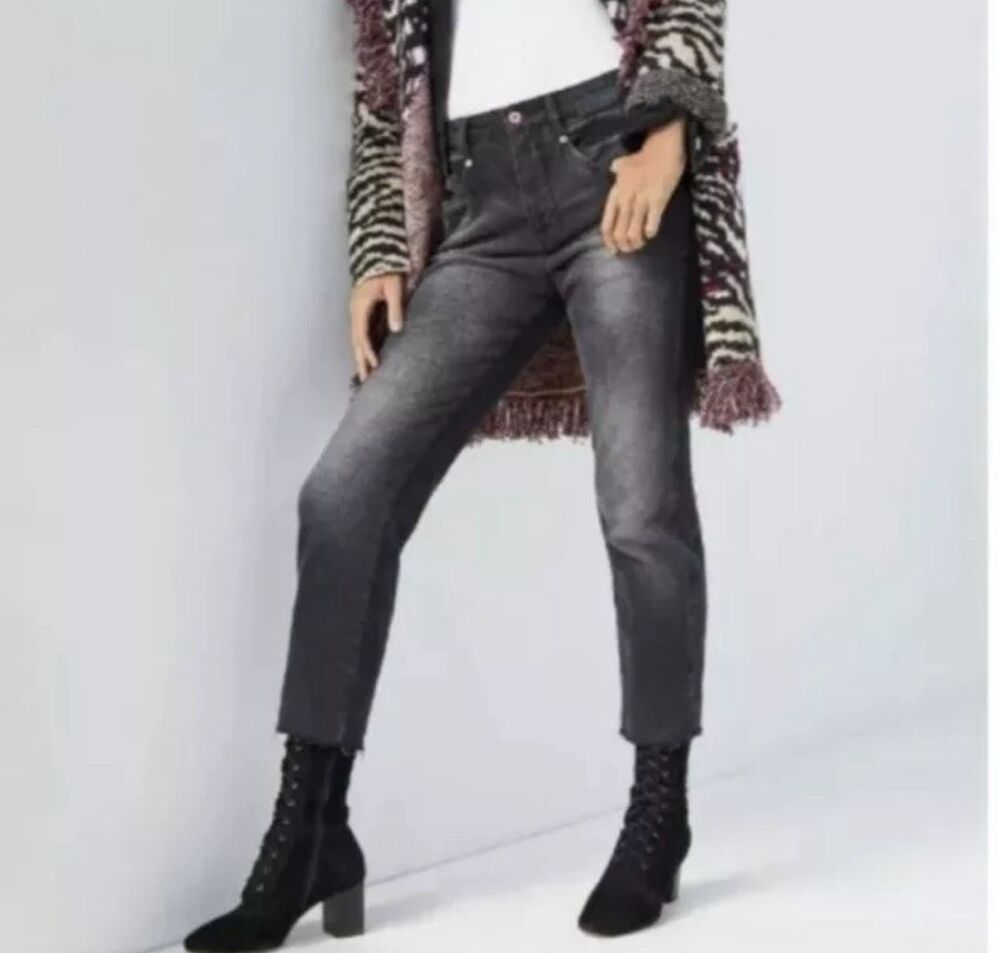 Pilcro Anthropologie Black High-Rise Buckled Boyfriend Jeans Women's Sz.26X26"